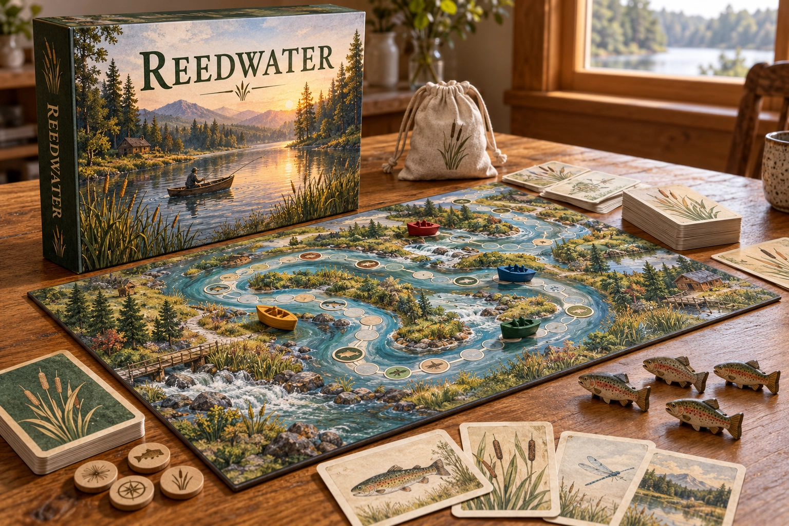 Reedwater board, box and tabletop pieces